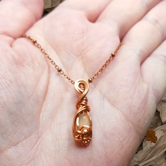 Artisan Copper Wire Wrap Opal Mini Pendant